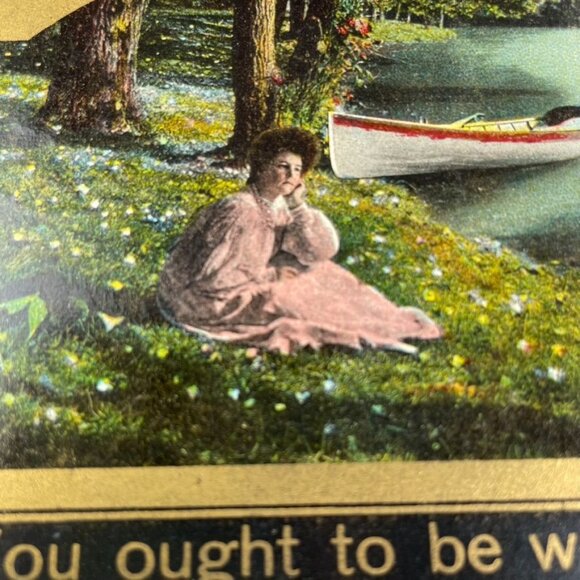 Antique Victorian Postcard 1909 You Ought to be With Me Canoeing u - Picture 2 of 4